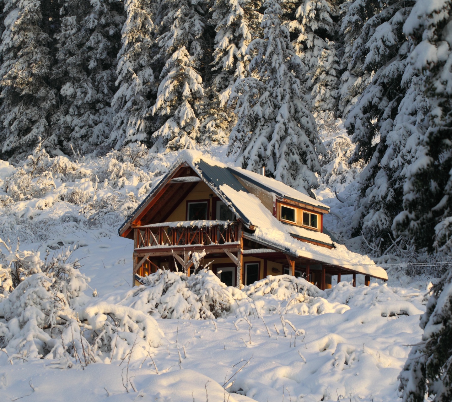 Mountain House Covered With Snow