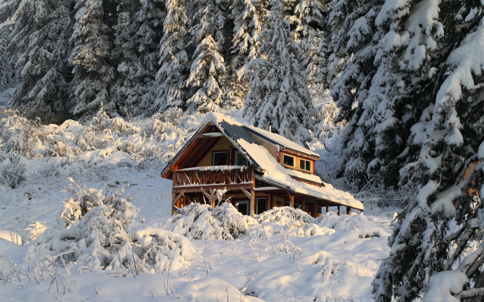 Mountain House Covered With Snow