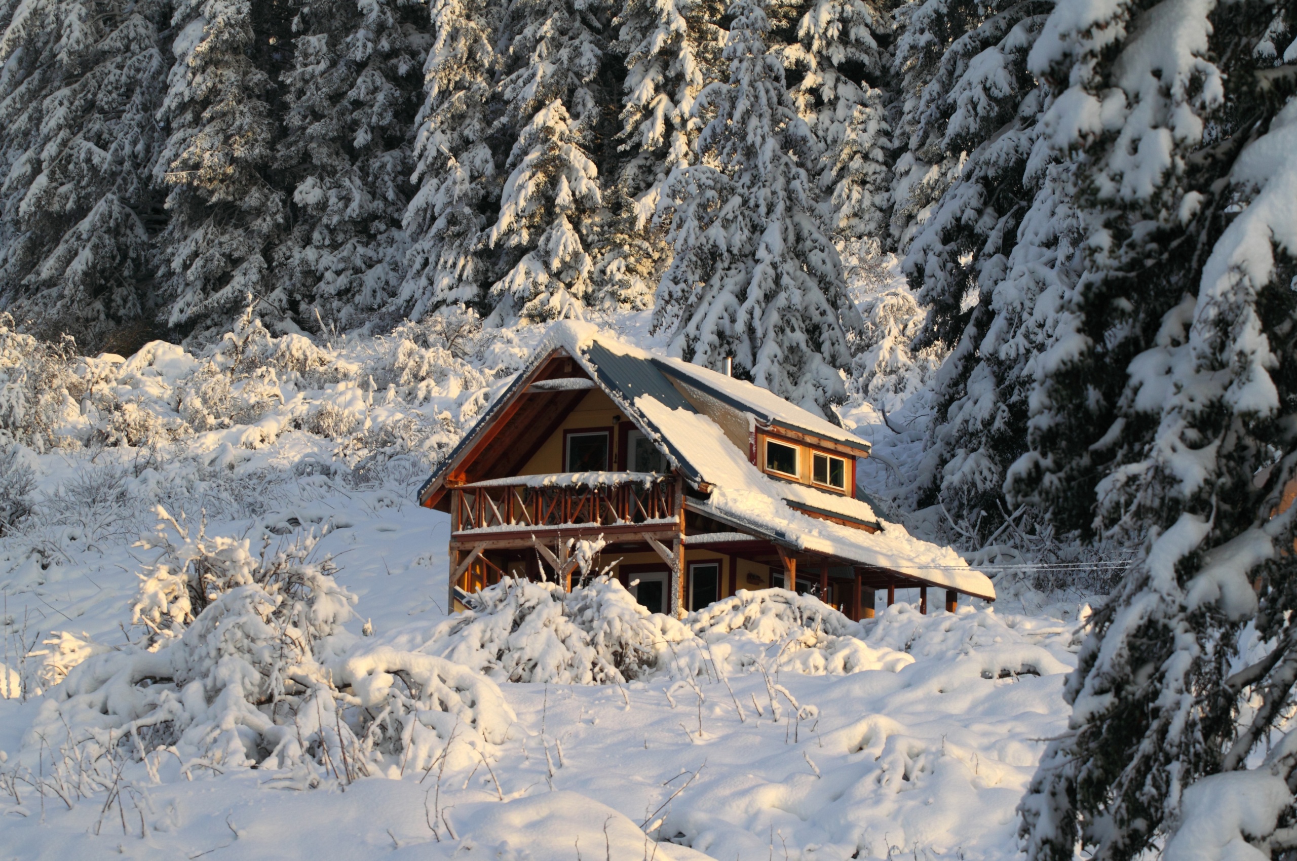 Mountain House Covered With Snow