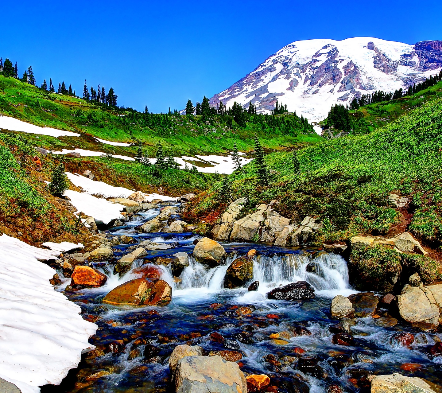 Mountain Stream And Melted Snow