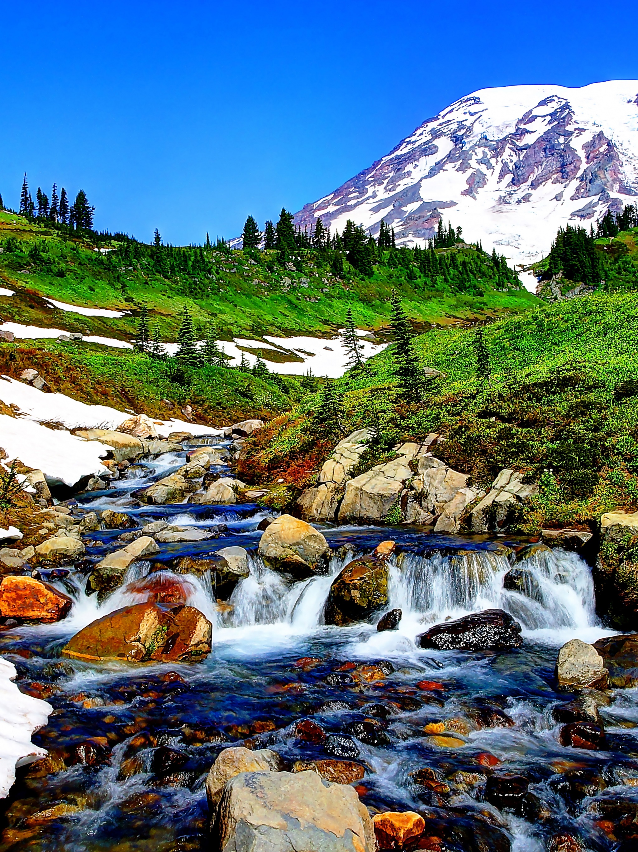 Mountain Stream And Melted Snow