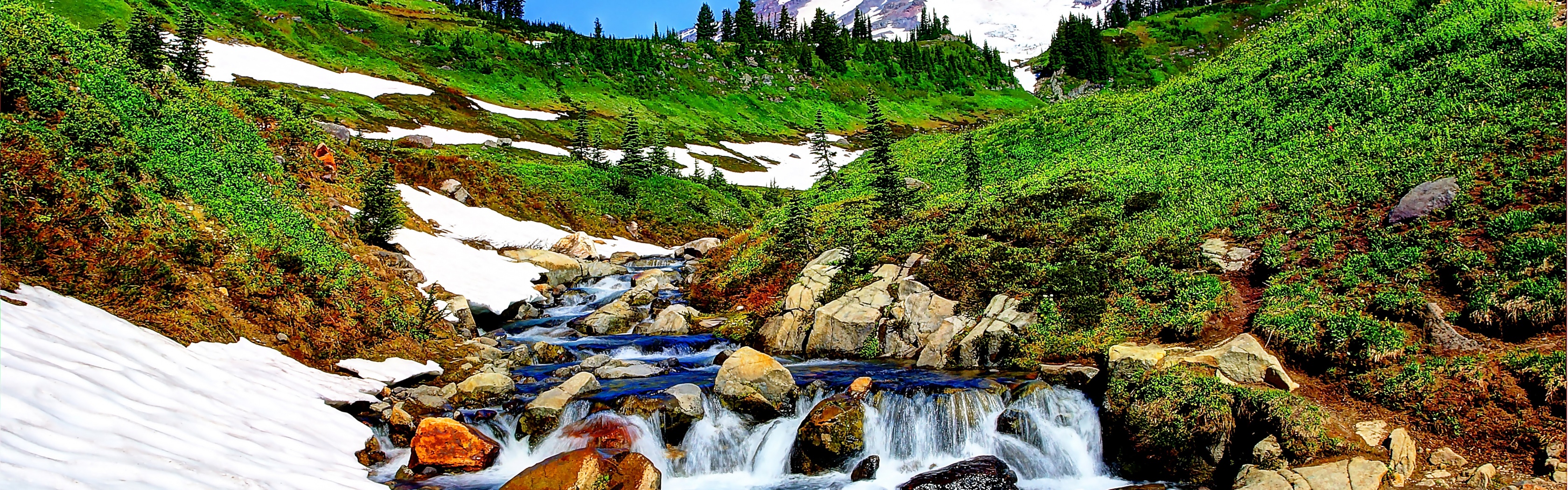 Mountain Stream And Melted Snow