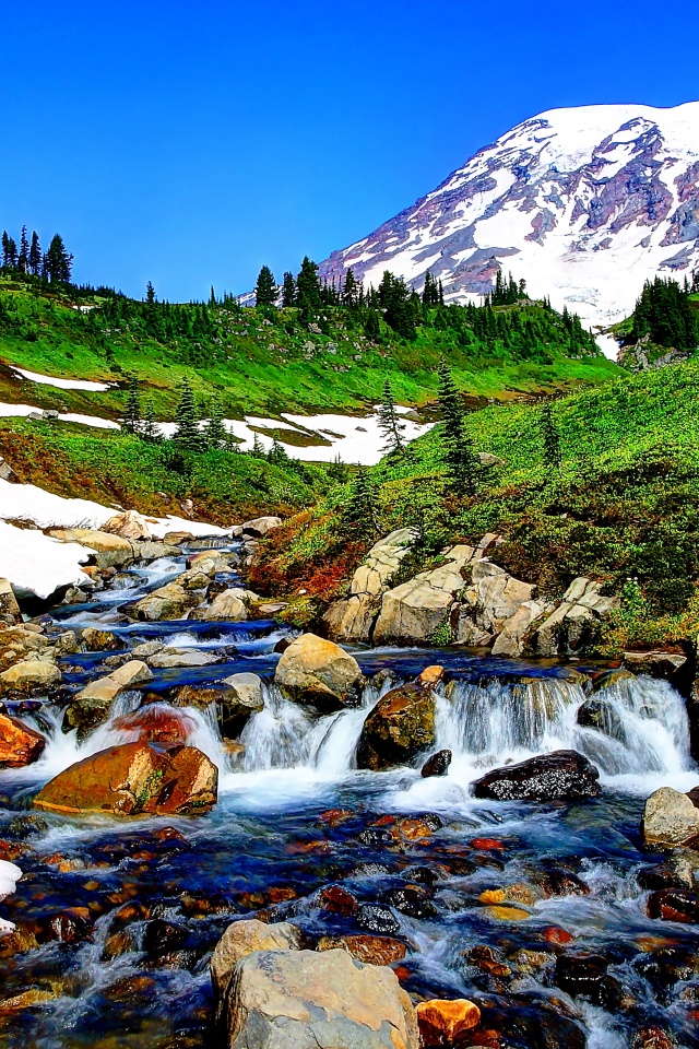 Mountain Stream And Melted Snow