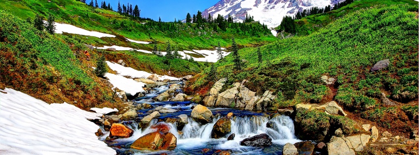 Mountain Stream And Melted Snow