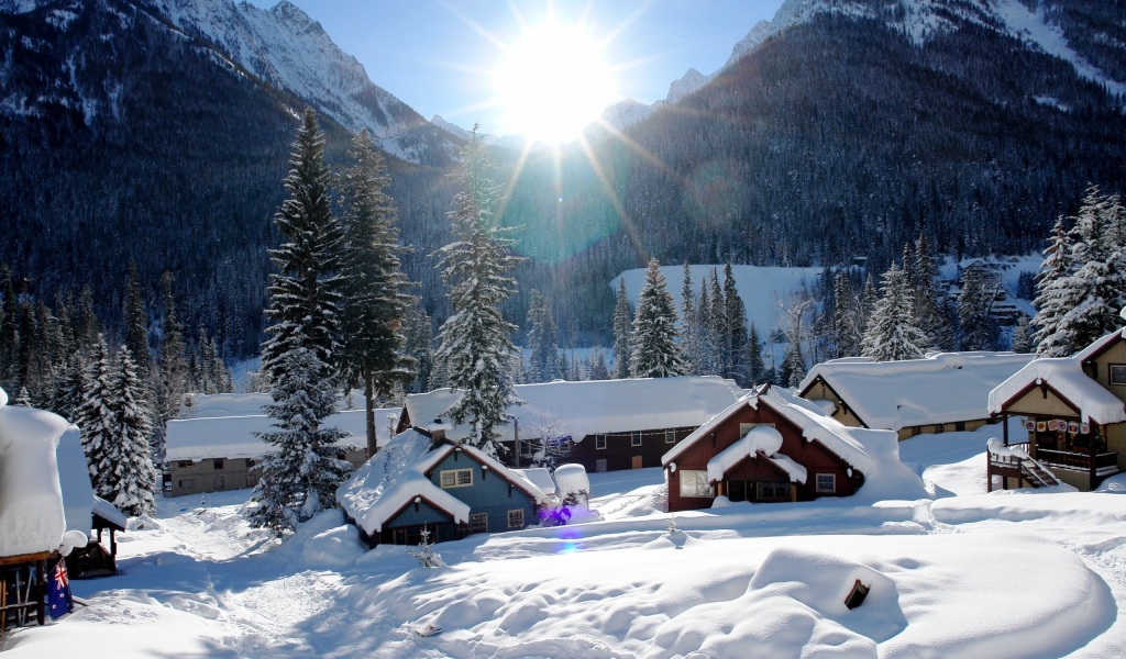 Mountains Houses Snow Winter