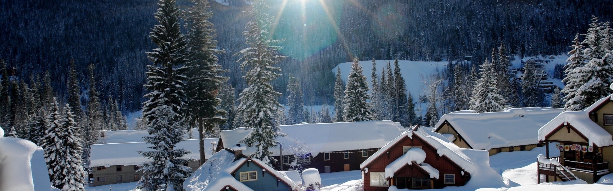 Mountains Houses Snow Winter