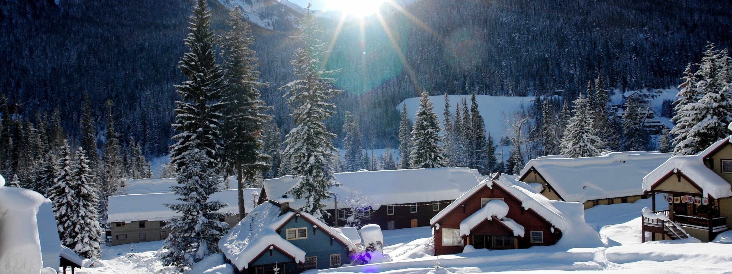 Mountains Houses Snow Winter