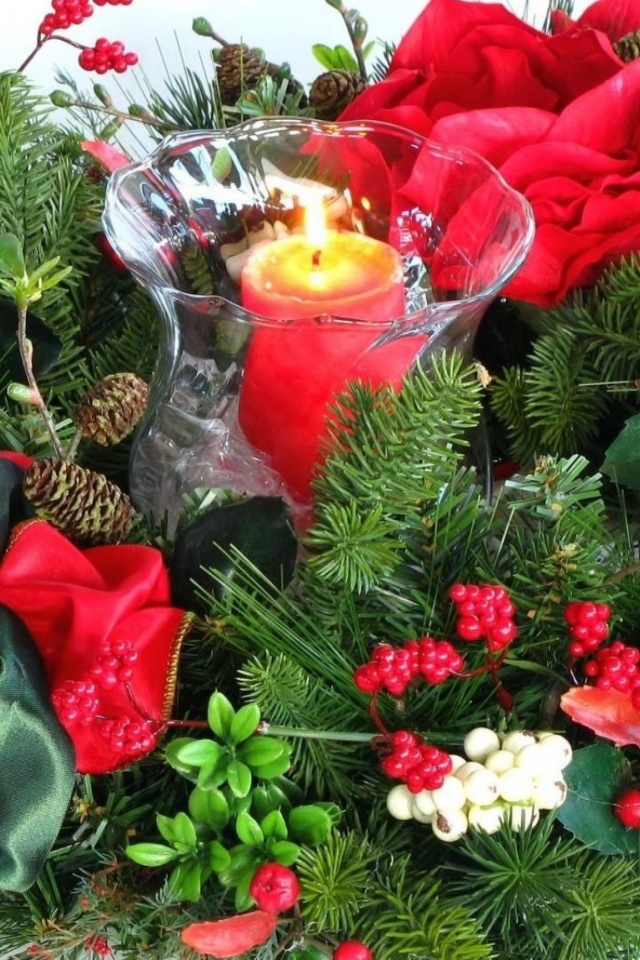 New Year Christmas Holiday Wreath Needles Candle Buds