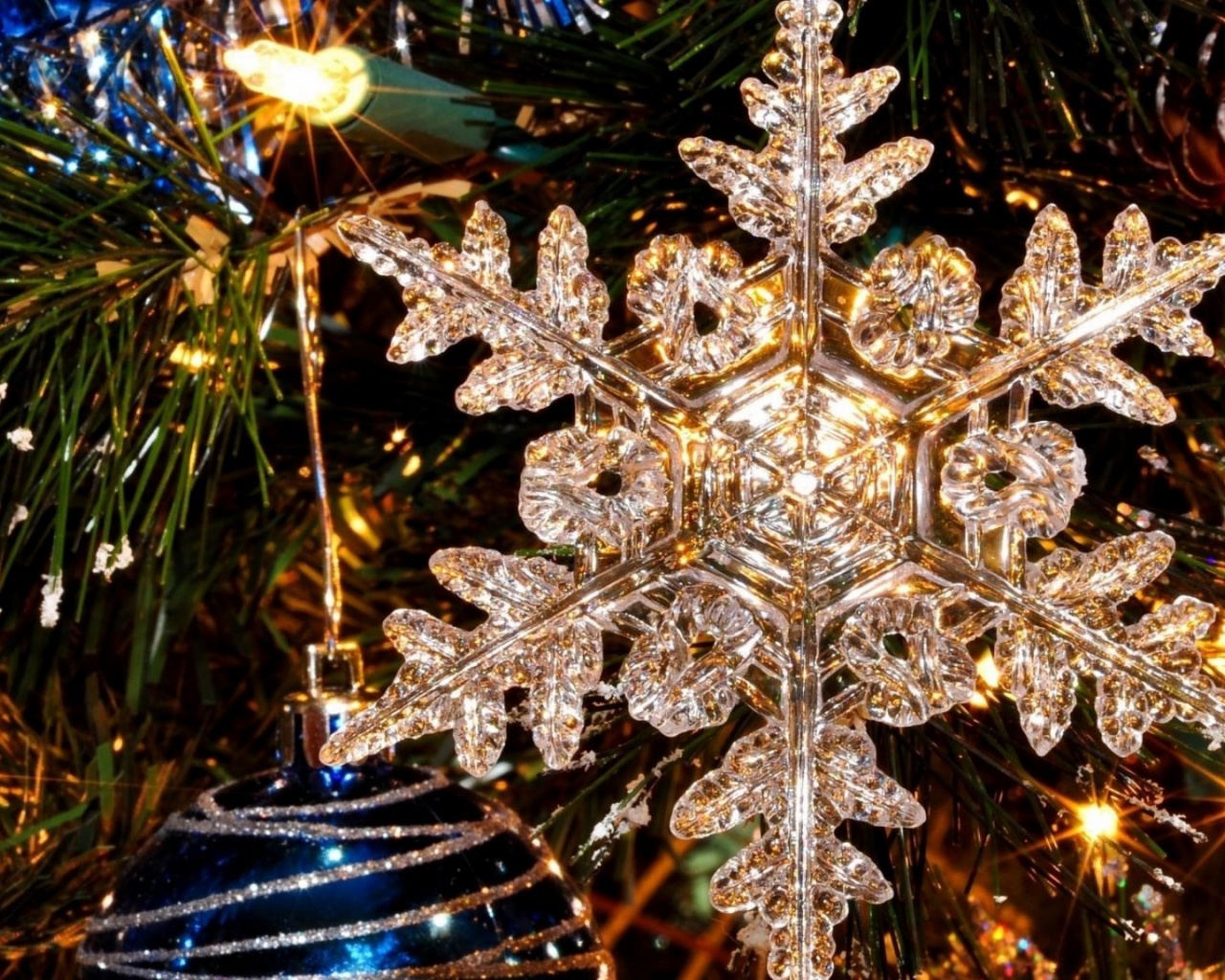 New Year Holiday Tree Snowflake Christmas Toys Close Up