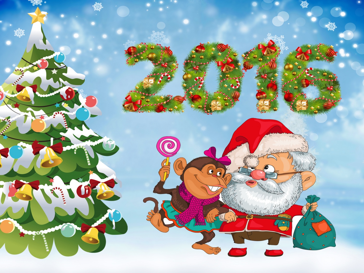 New Year Santa Claus Monkeys