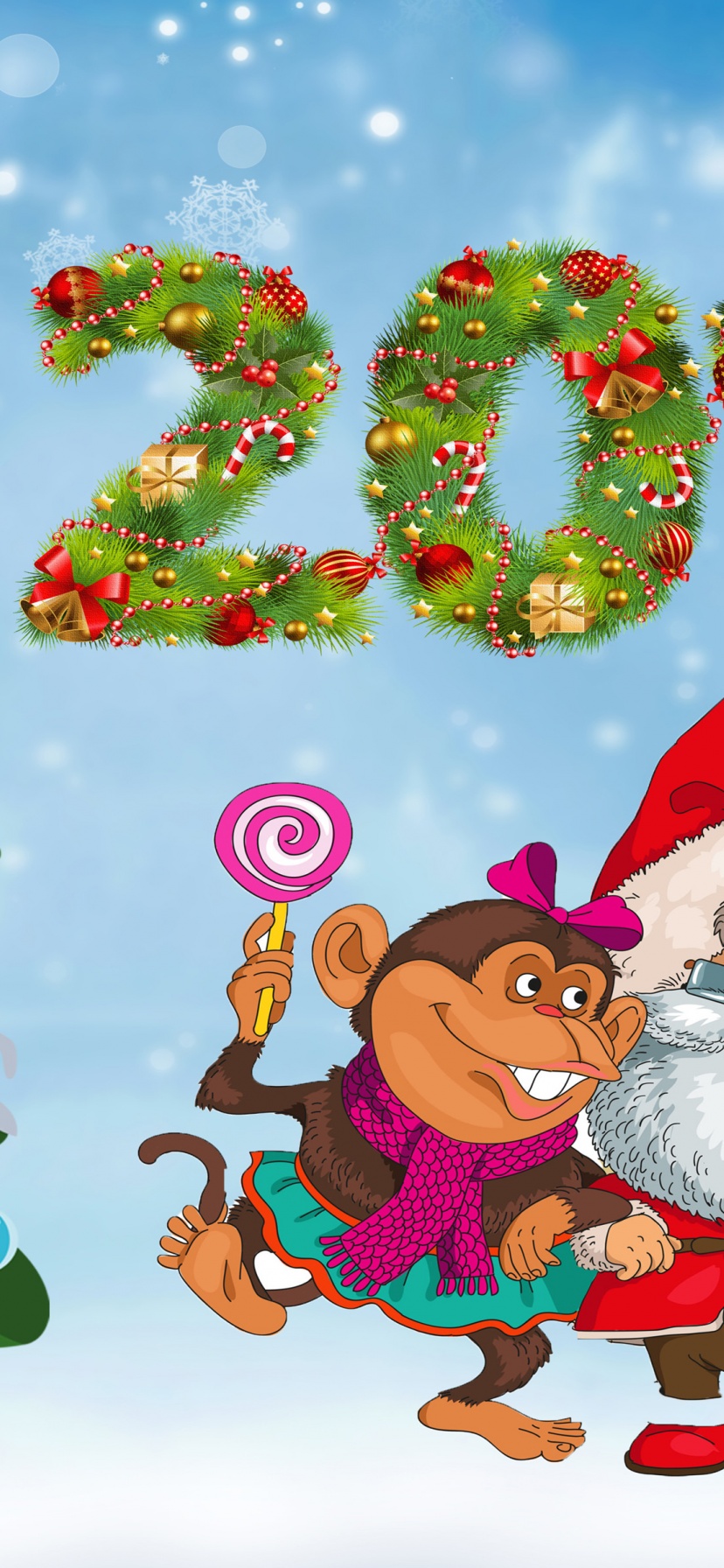 New Year Santa Claus Monkeys