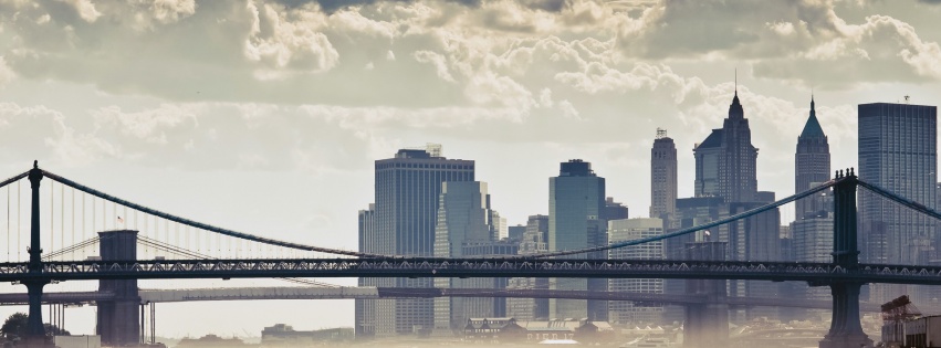 New York Nyc Manhattan Bridge Skyscrapers City Clouds Bridge