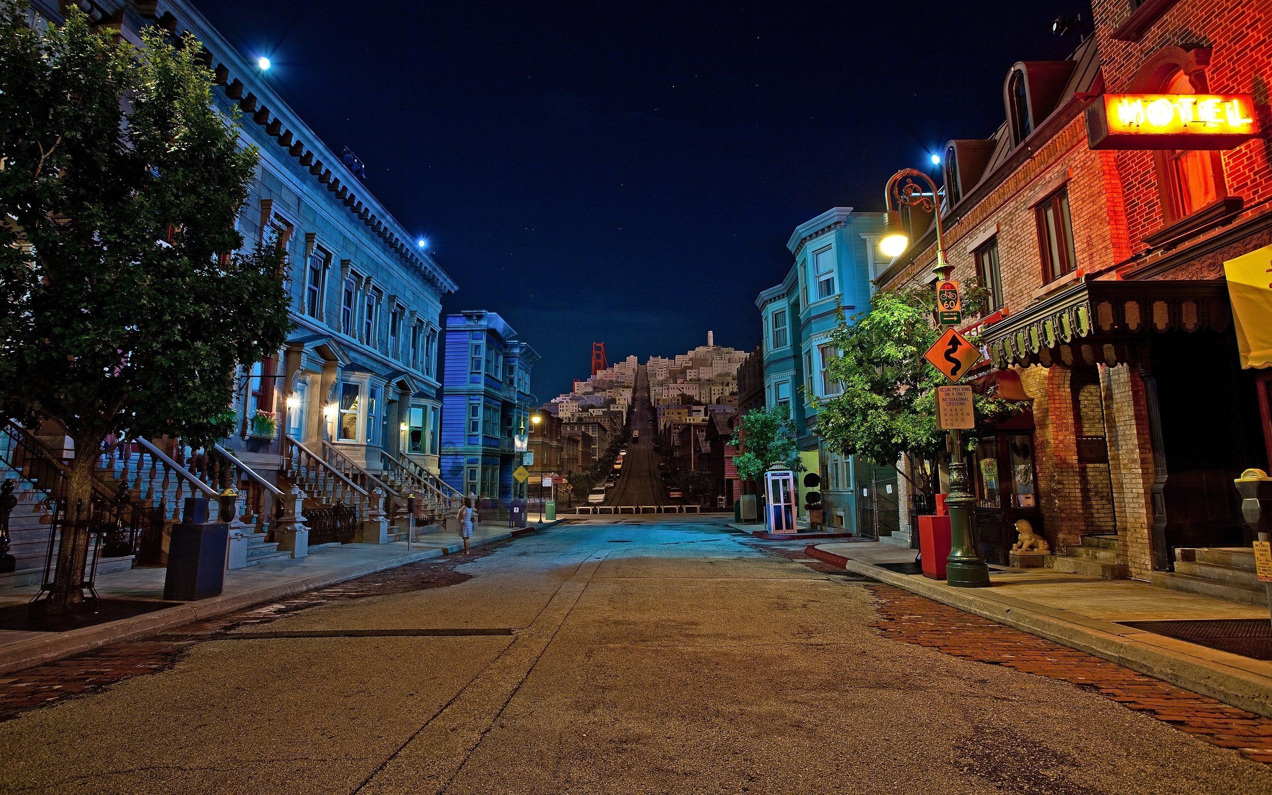 Night Architecture Beautiful Building City Houses Lantern Night Road Street