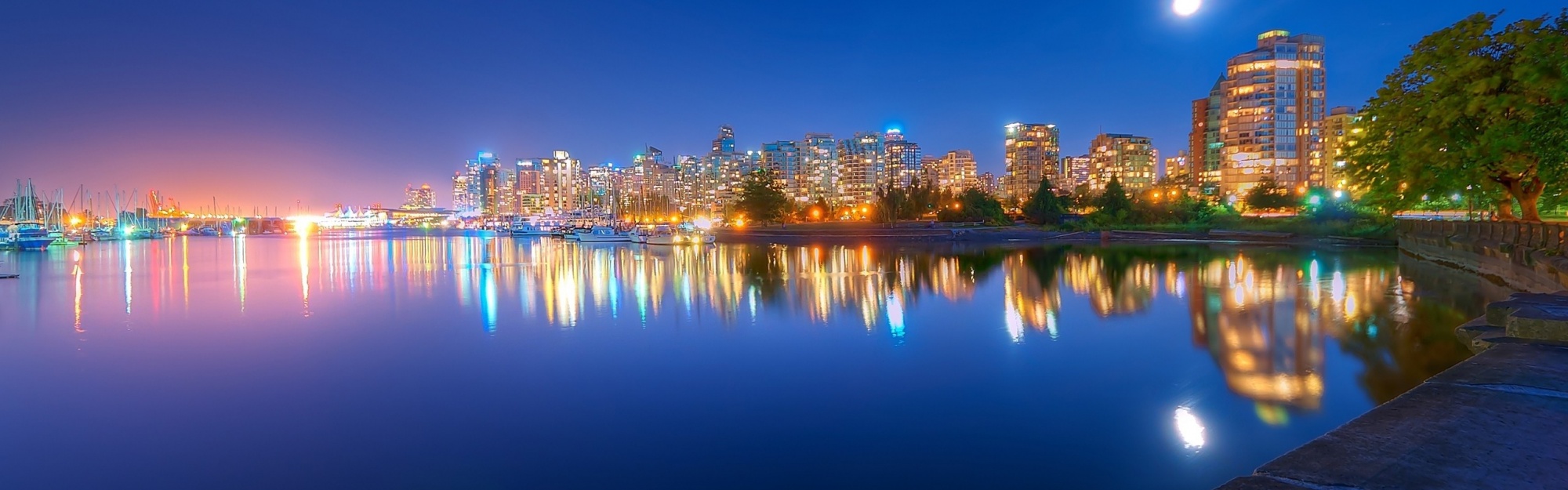 Night Light River Trees City Landscape