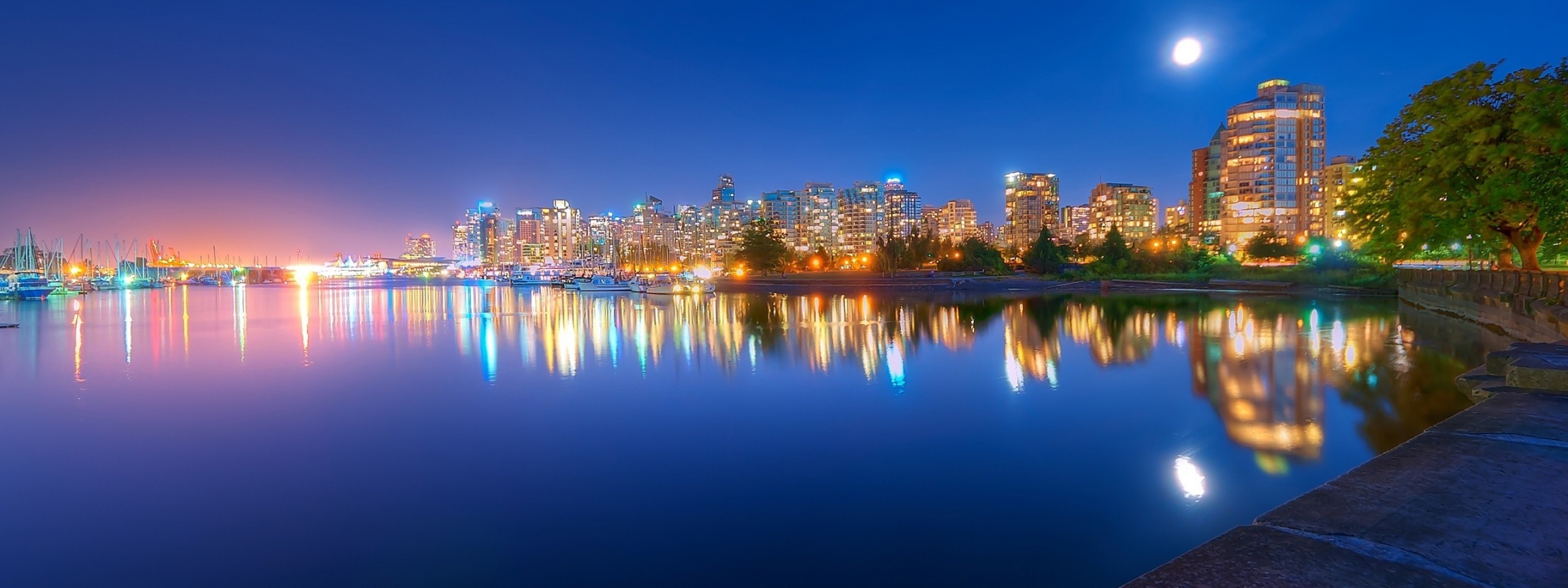 Night Light River Trees City Landscape