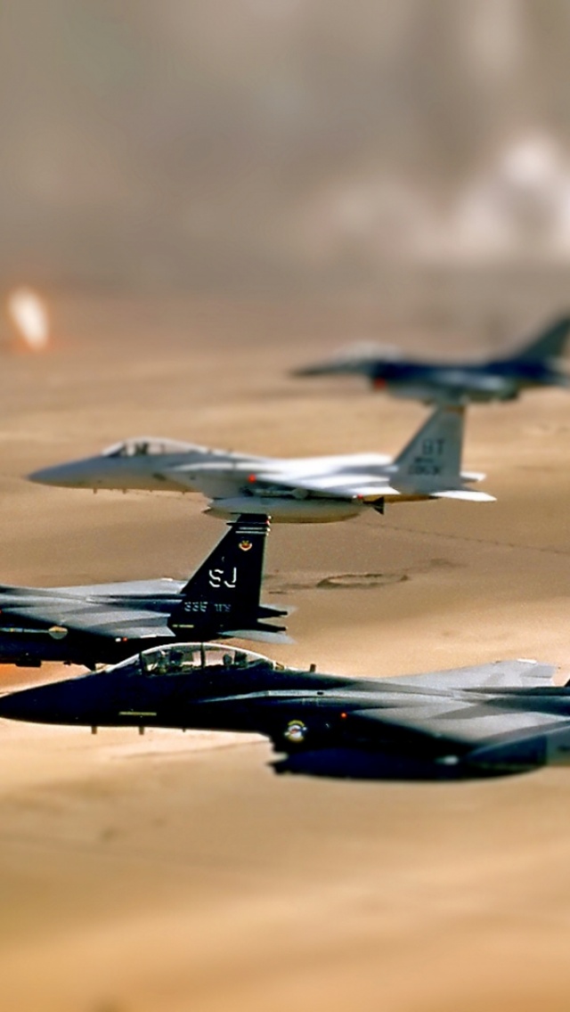 Oil Jet Fighter Desert Smoke Fields Iraq Tiltshift