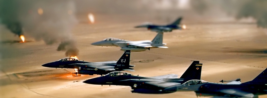 Oil Jet Fighter Desert Smoke Fields Iraq Tiltshift