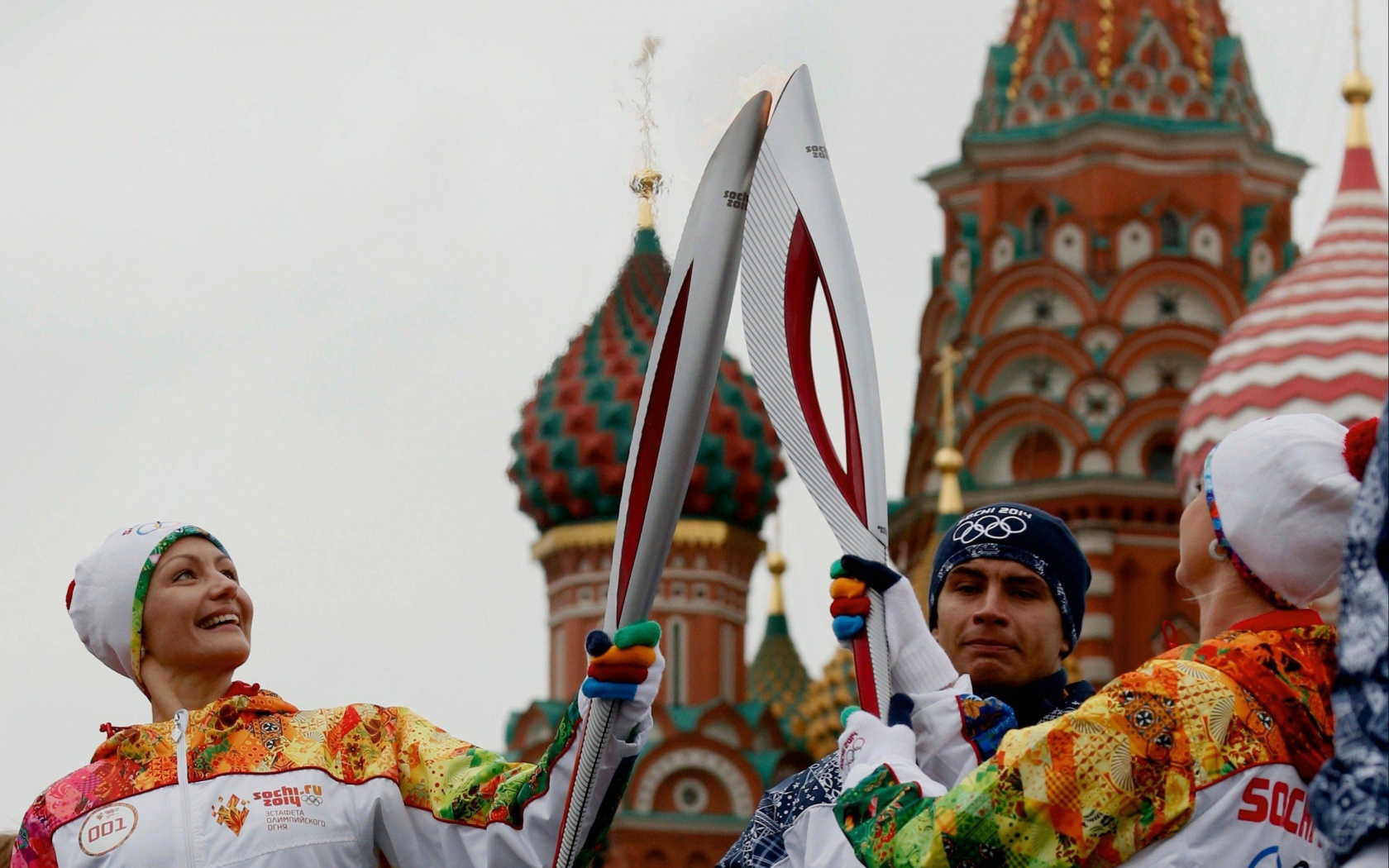 Olympic Flame On Red Square - Sochi