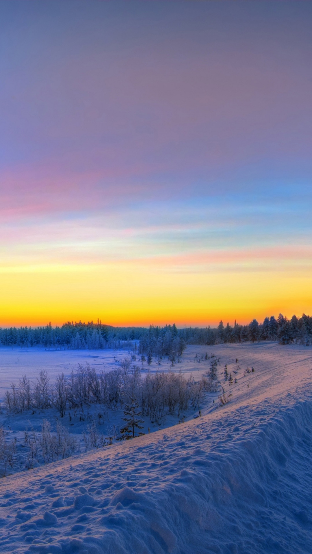 Panorama Sunset Road Winter Snow