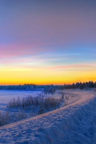 Panorama Sunset Road Winter Snow