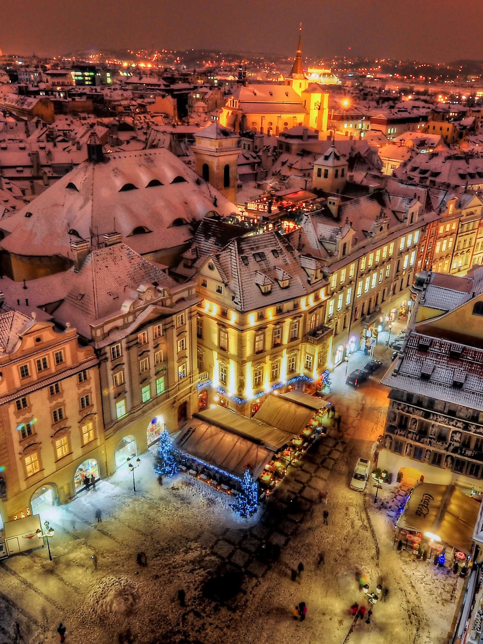 Prague By Night Covered With Snow