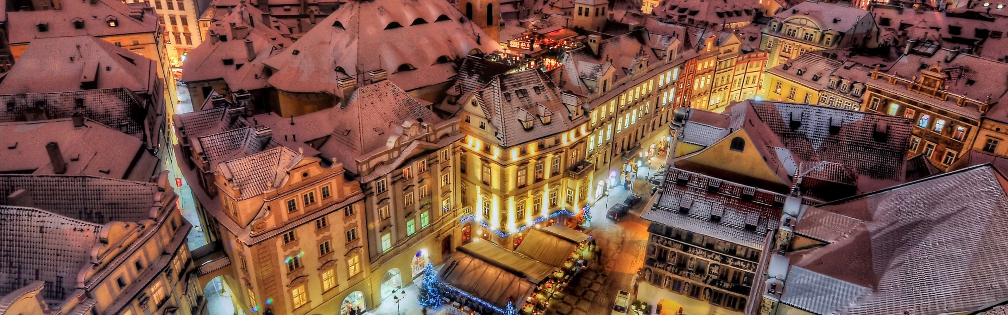 Prague By Night Covered With Snow