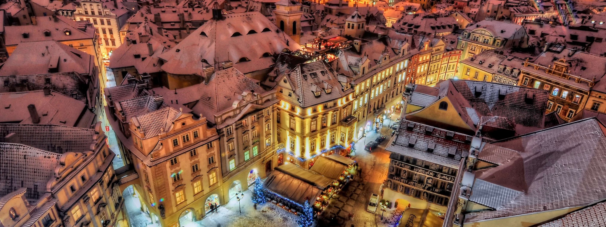 Prague By Night Covered With Snow