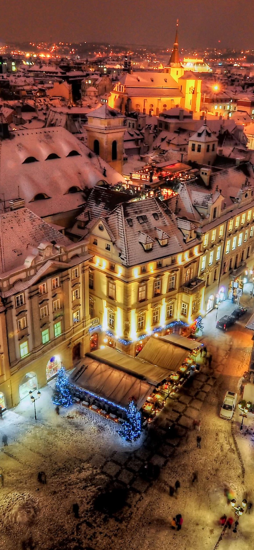 Prague By Night Covered With Snow