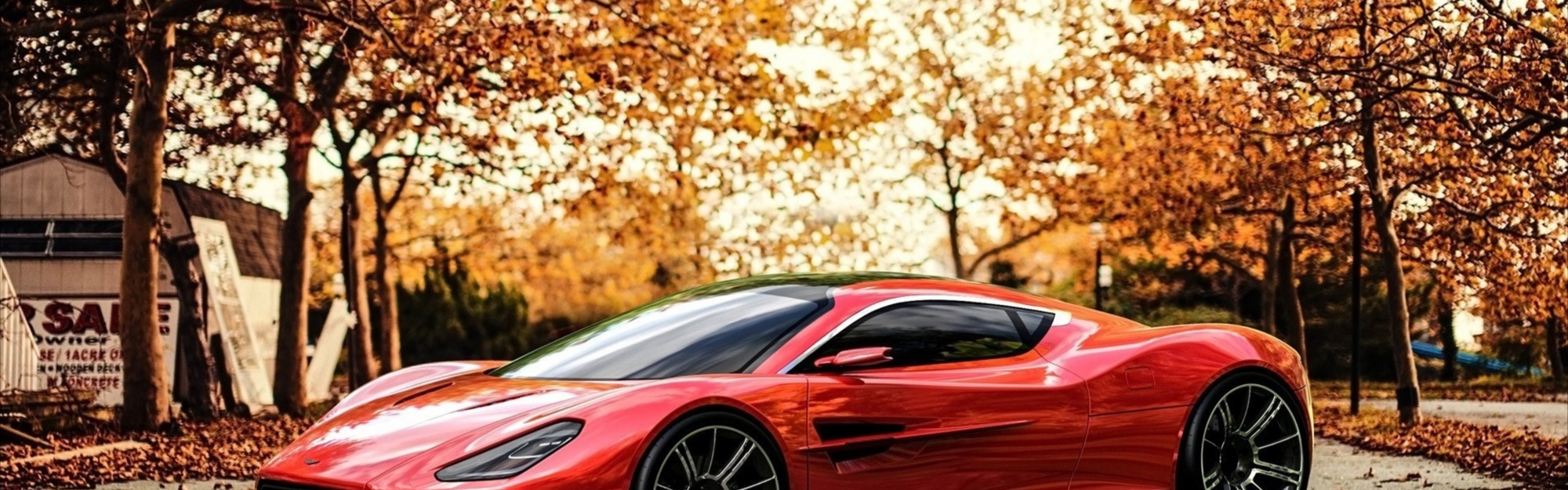 Red Car And Light Of Autumn Sunset