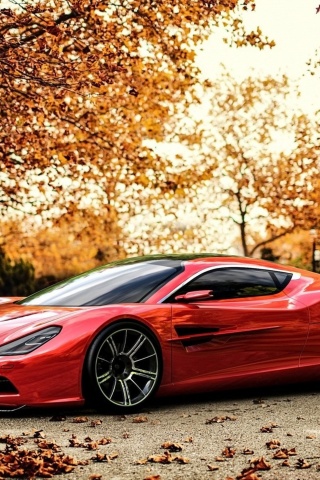 Red Car And Light Of Autumn Sunset