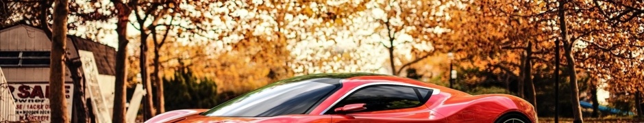 Red Car And Light Of Autumn Sunset