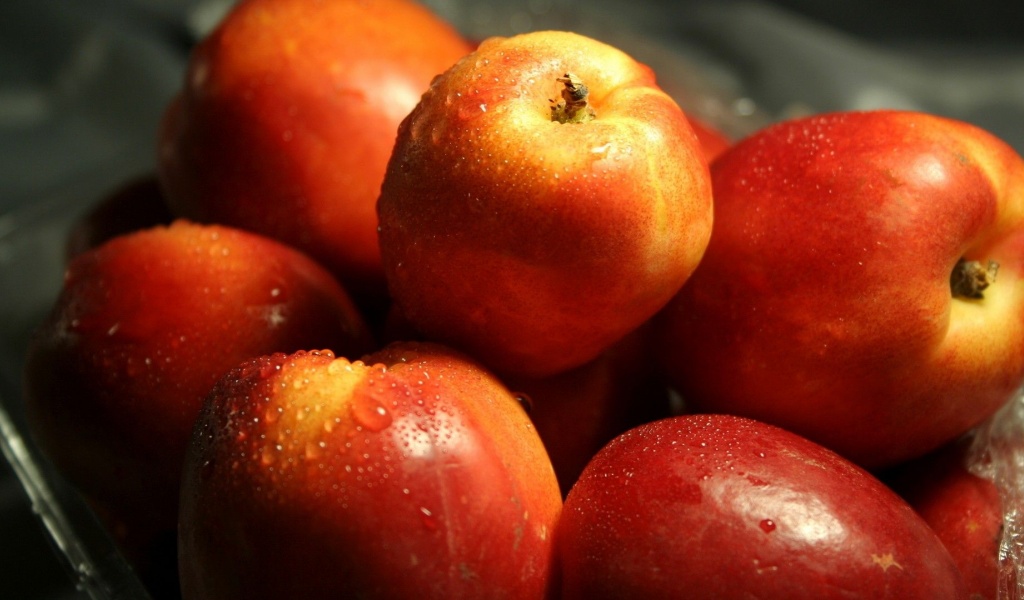 Red Fruits Food Water Drops Nectarines