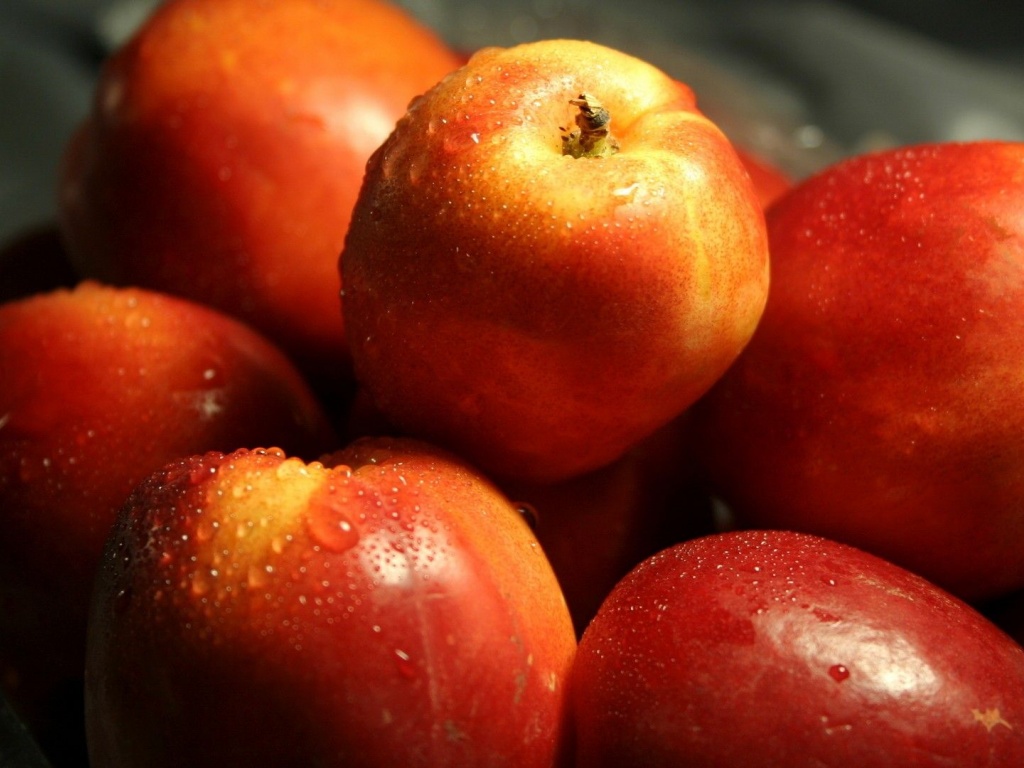 Red Fruits Food Water Drops Nectarines