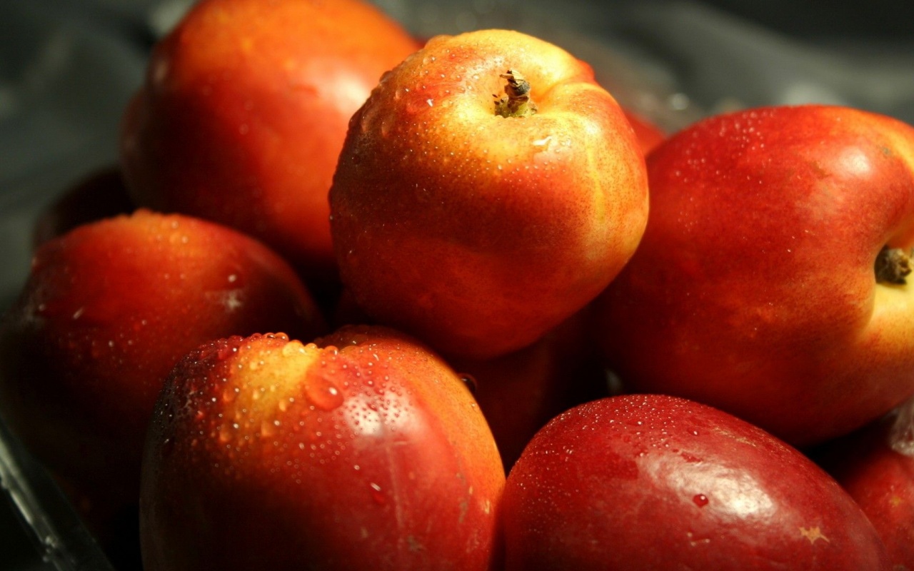 Red Fruits Food Water Drops Nectarines