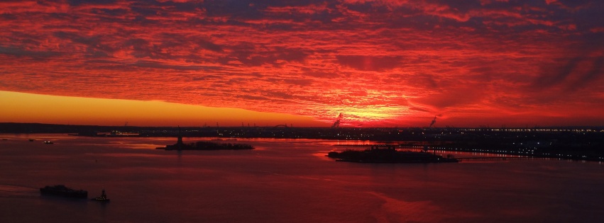 Red Sunset Over New York Harbor