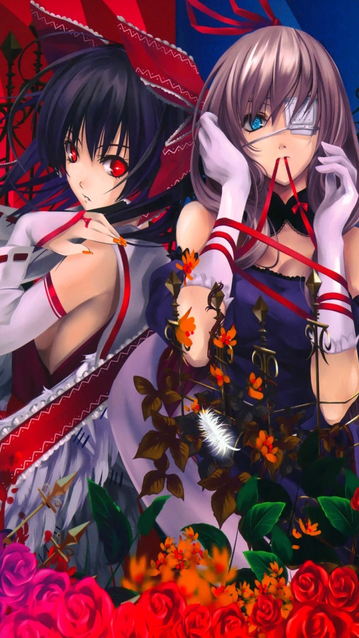 Reimu And Yukari Roses Feathers Anime