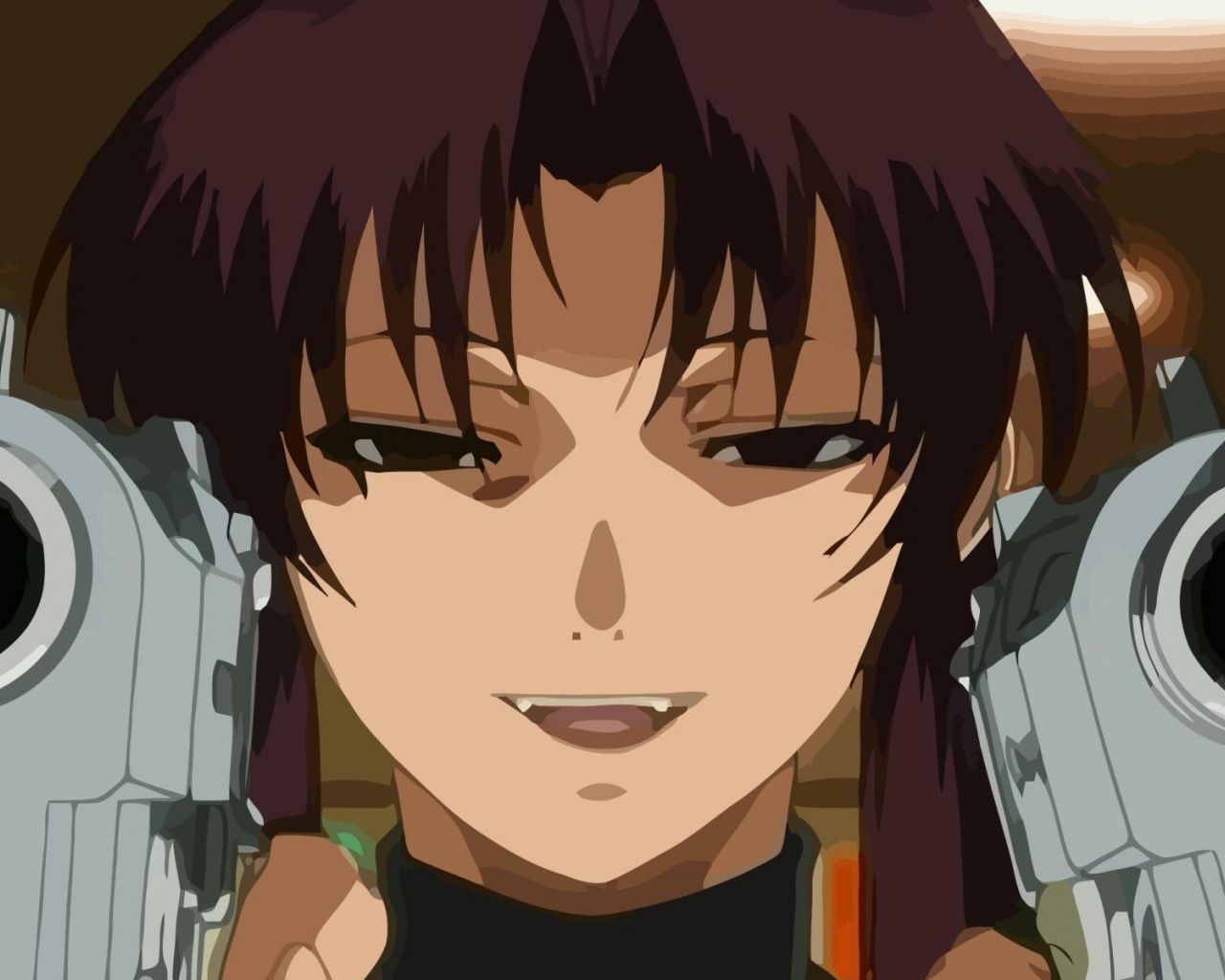 Revy Black Lagoon Brunette Arms Smile Teeth Anime