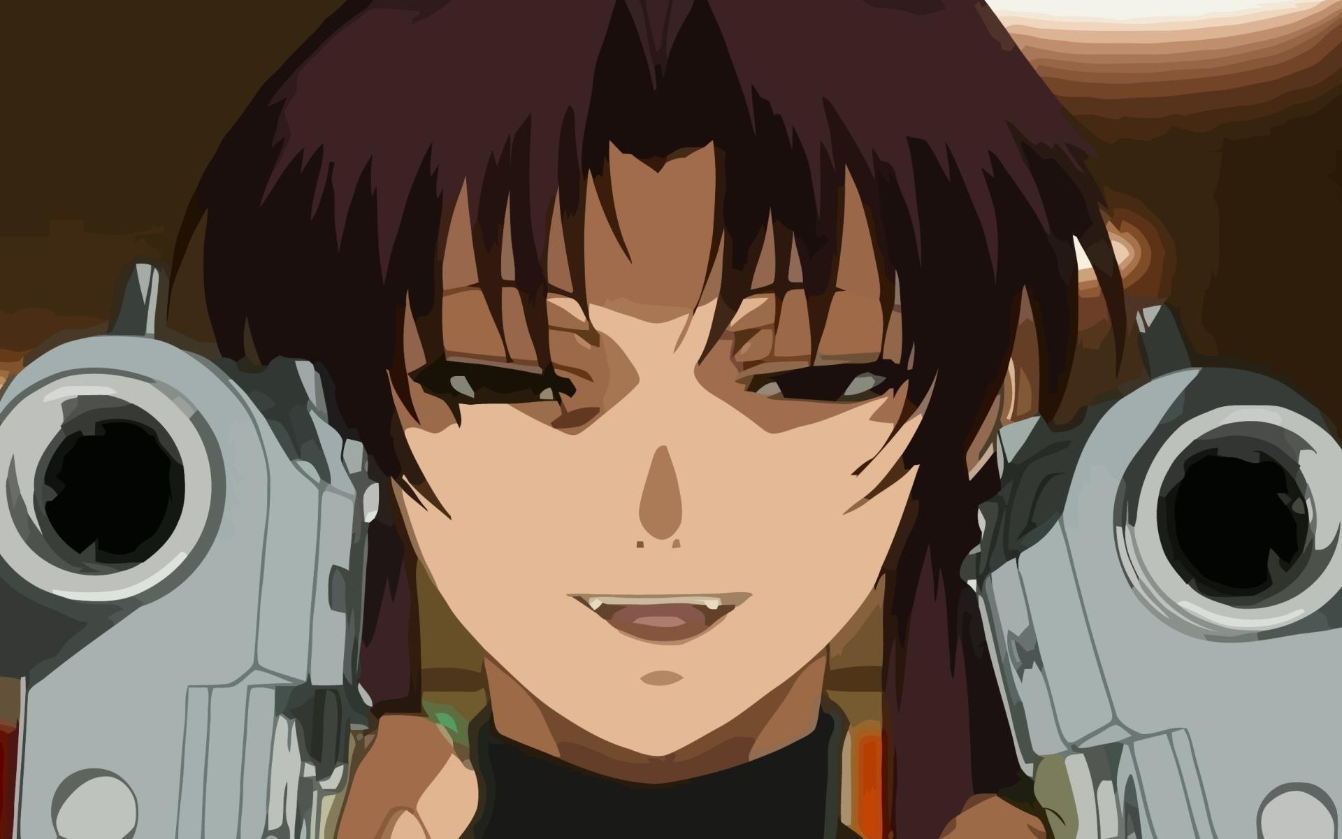 Revy Black Lagoon Brunette Arms Smile Teeth Anime