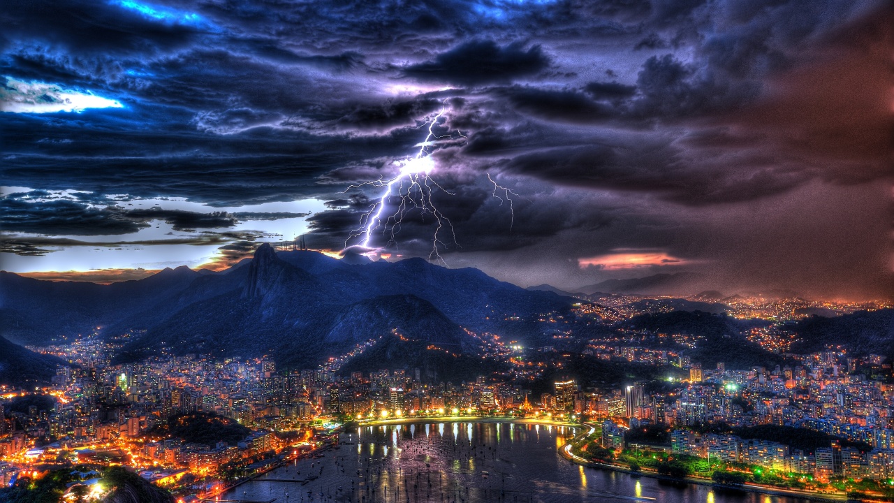 Rio De Janeiro At Night In A Storm