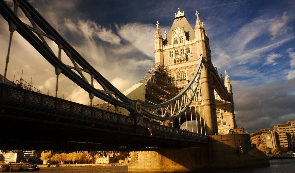 River Tower Bridge Bridge England Clouds Sky City Landscape