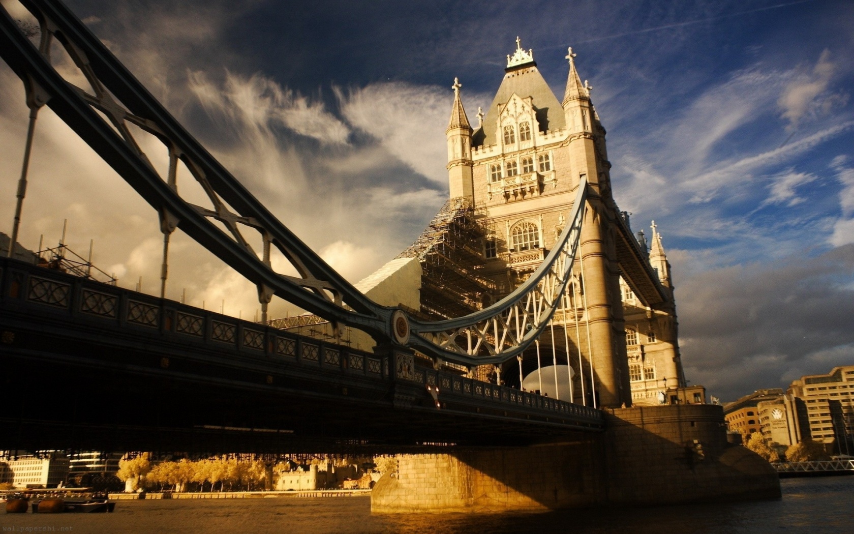 River Tower Bridge Bridge England Clouds Sky City Landscape