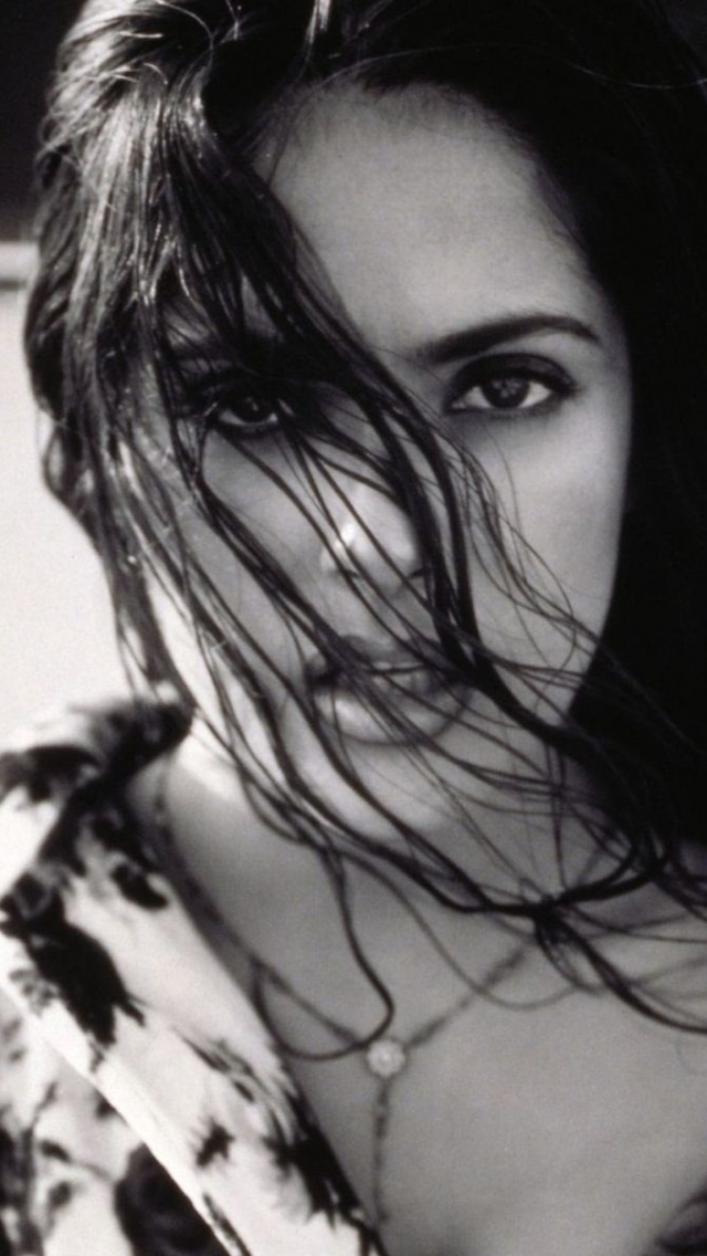 Salma Hayek Brunette Make Upwind Hair Coat Black And White