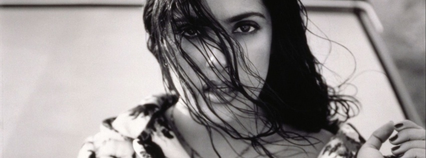 Salma Hayek Brunette Make Upwind Hair Coat Black And White