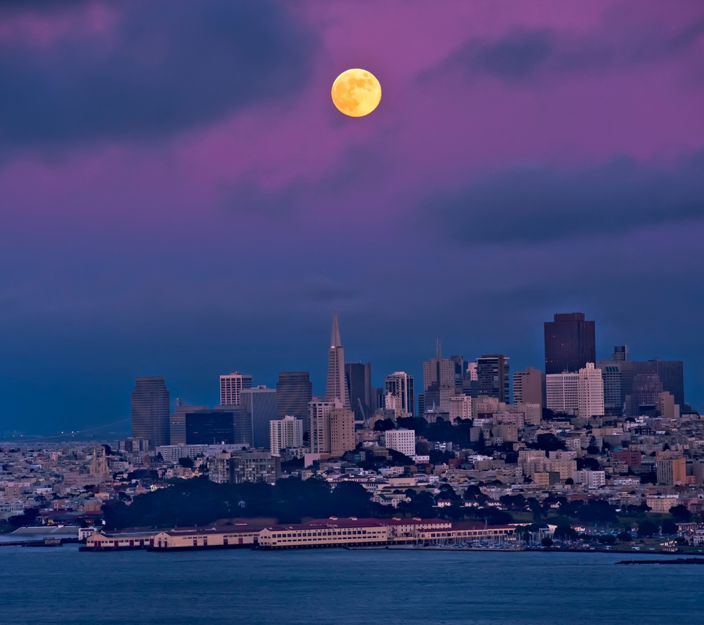 San Francisco Night Moon Sky Bay Building House City Landscape