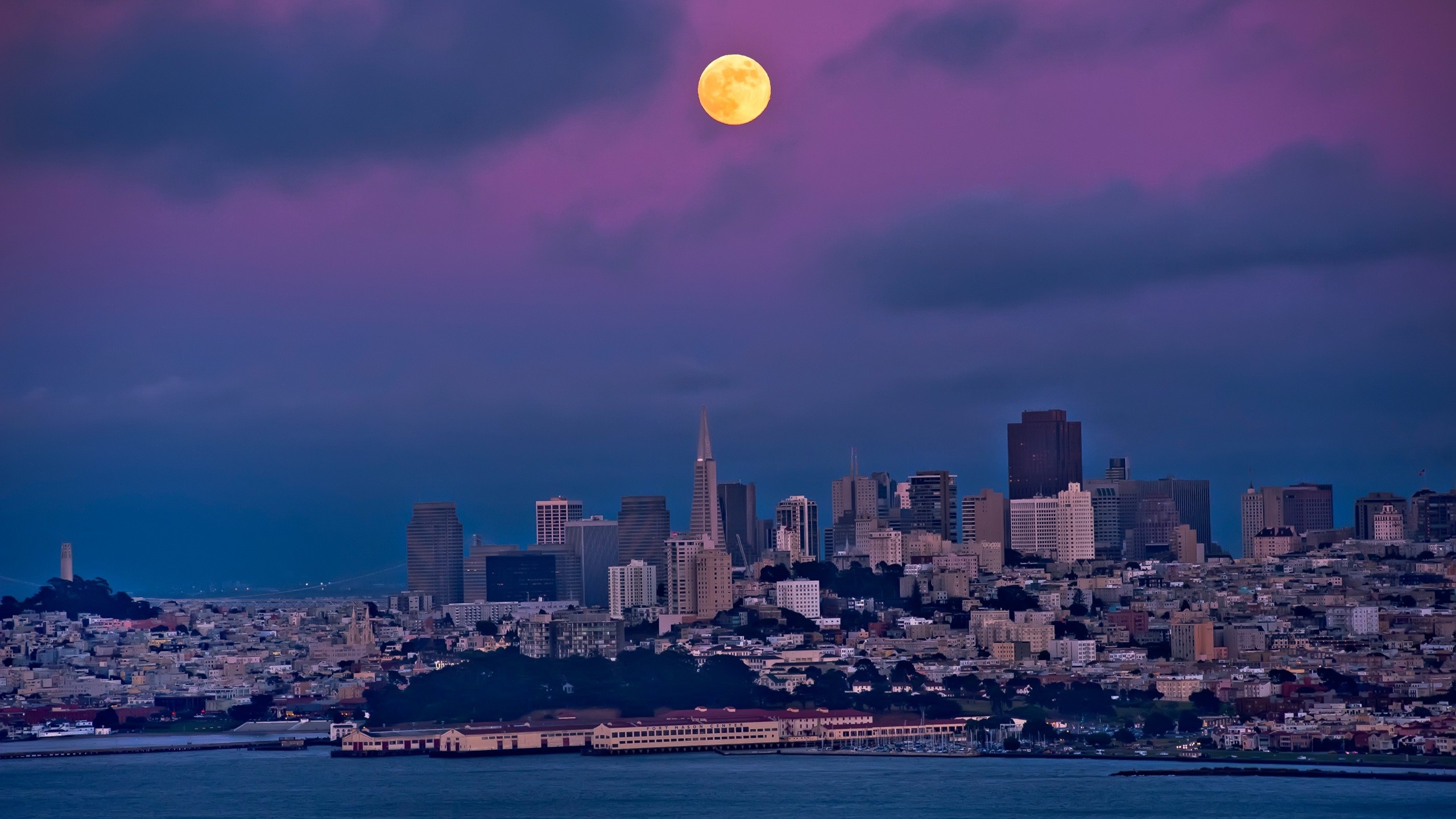 San Francisco Night Moon Sky Bay Building House City Landscape