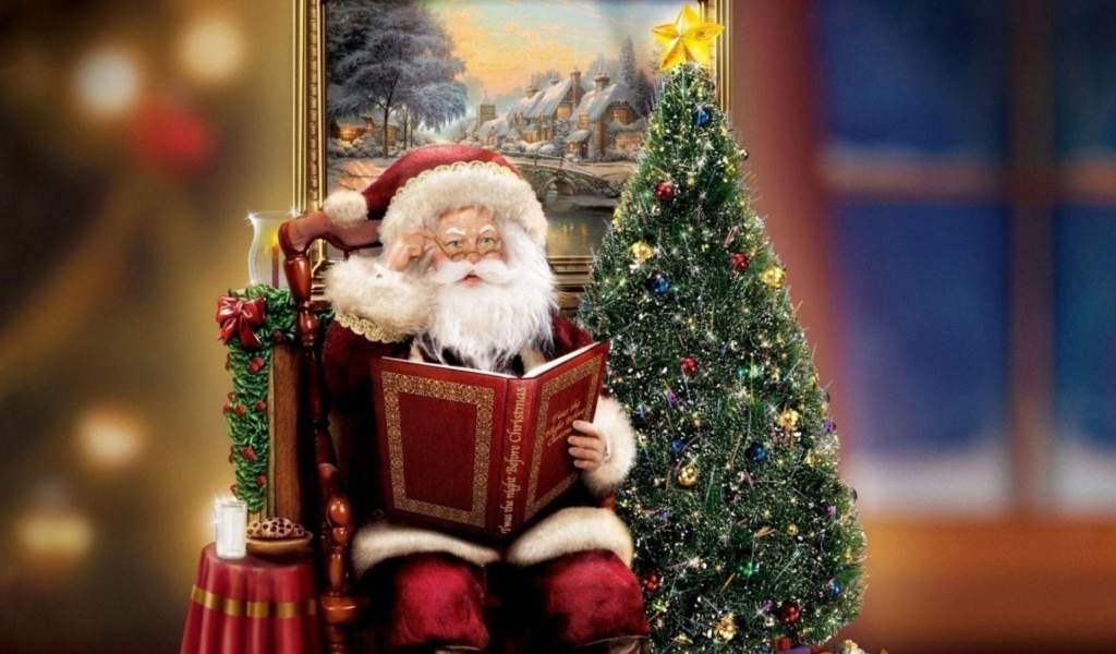 Santa Claus Sitting Tree Picture Christmas Holiday