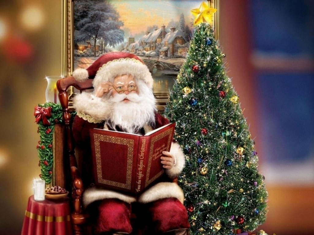 Santa Claus Sitting Tree Picture Christmas Holiday