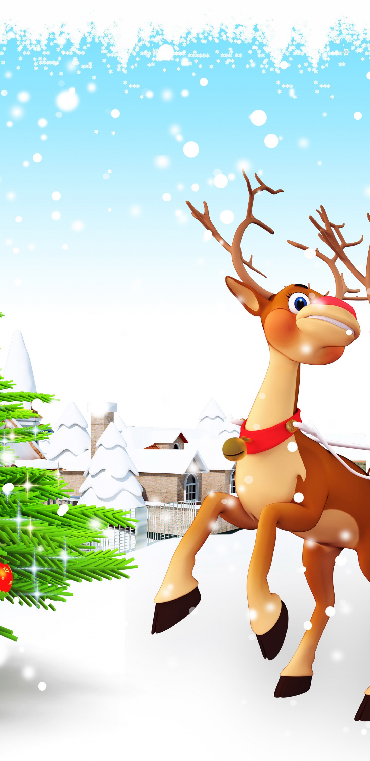 Santa In A Xmas Sleigh With Reindeer