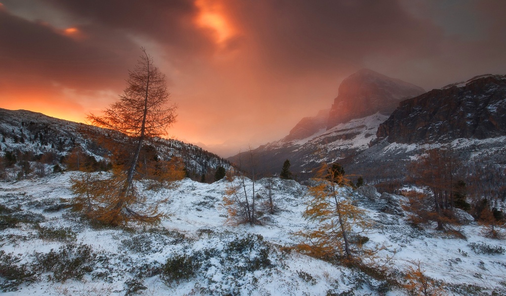 Scenery Mountain Snow Orange Sky