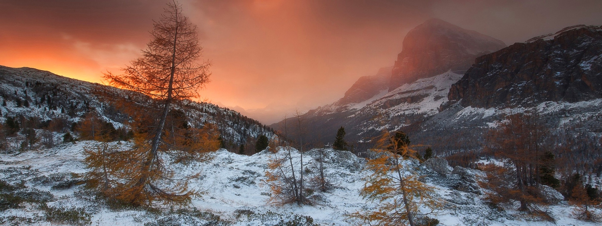 Scenery Mountain Snow Orange Sky